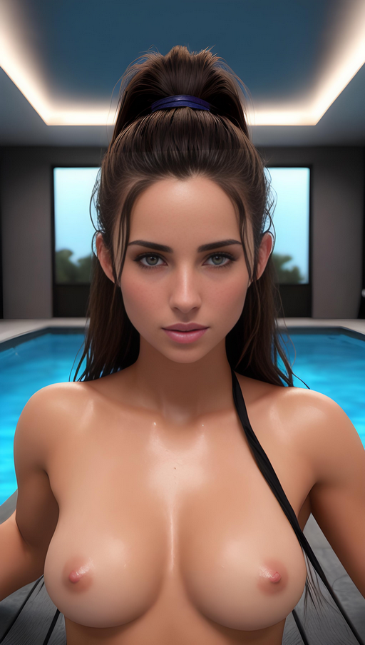 Off Goes The Top: Brunette, Nude, Naked, Topless, Breasts, Pool, Wet