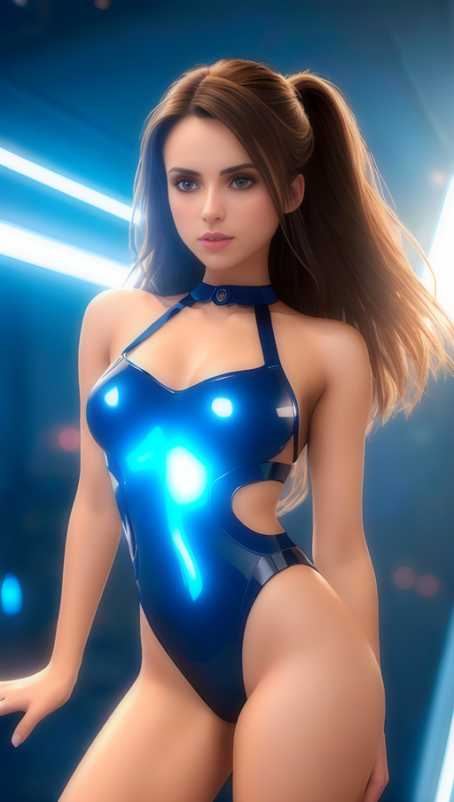 Cyber Dancer D9: Brunette, Latex, Lycra, Bodysuit, Shiny, Space, Future, Teen