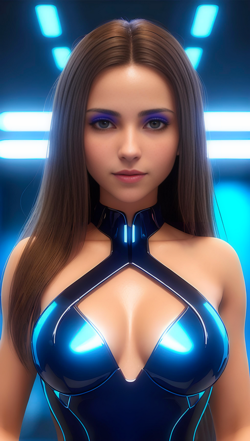 Flow Control Bot F976: Brunette, Latex, Lycra, Bodysuit, Shiny, Space, Future, Teen