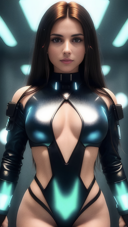 Rapid Extermination Bot REB997: Brunette, Latex, Lycra, Bodysuit, Shiny, Space, Future