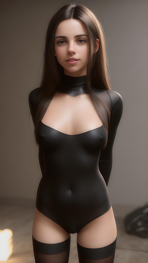 Sleek Like A Cat: Brunette, Grunge, Bodysuit, Thighhighs, 18, Teen